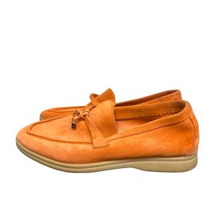Loro Piana Vibrant Orange Suede Loafers 38 7.5
